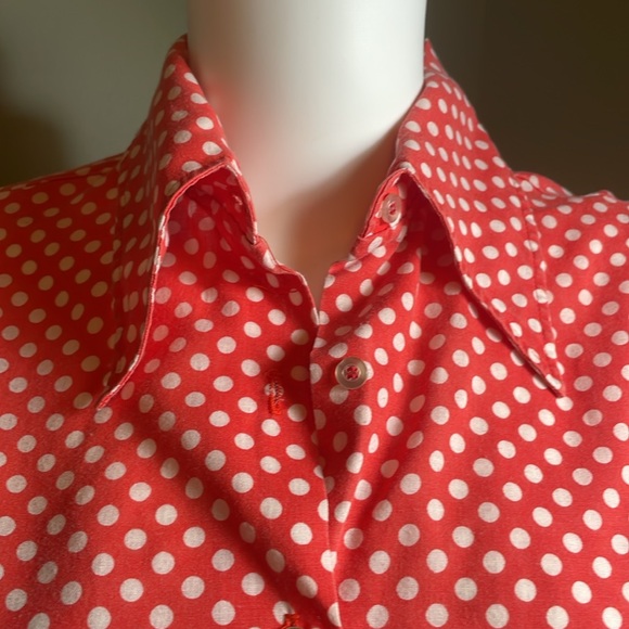 Vintage, made in USA white and red polkadot tie front top. - Picture 4 of 9